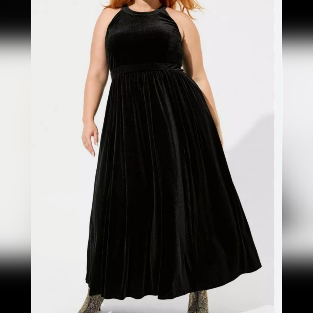 Torrid Halter Black Velvet Maxi Dress